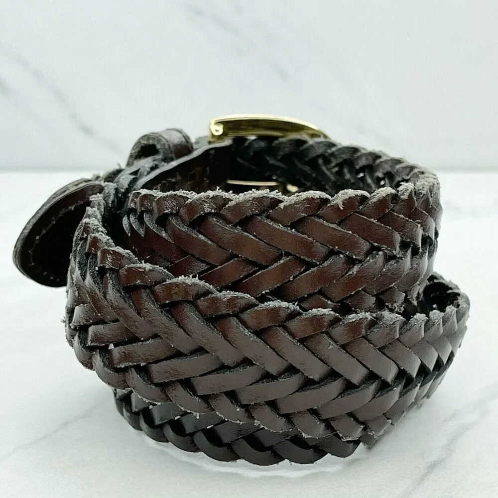 Brown Braided Woven Genuine Leather Belt Size Medium M Kids Youth